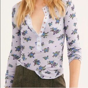 NWT Free People Floral Flannel Henley Top